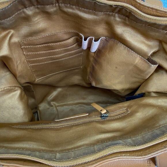 G.H. Bass Leather Purse Tan Brown Tote Bag Shoulder Bag Handbag Carryall - Picture 14 of 16